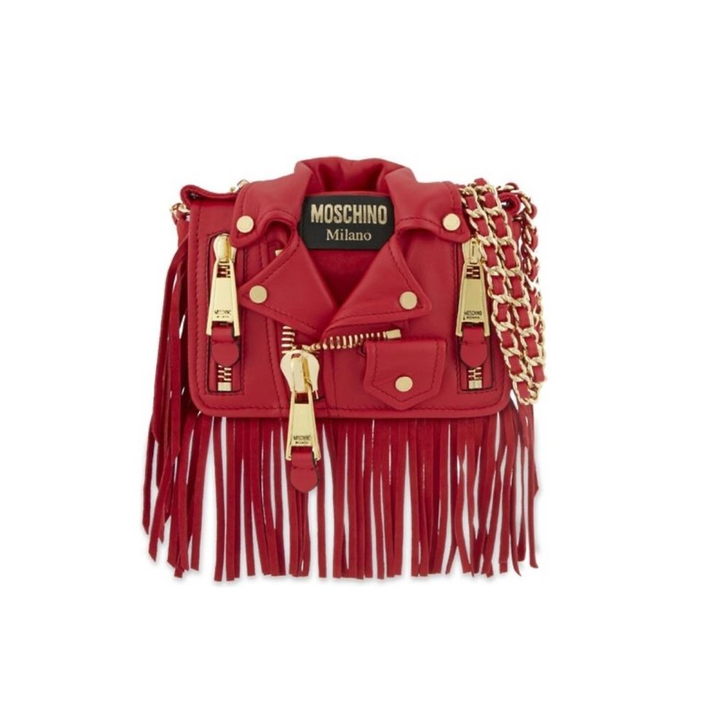 Moschino Fall 2022 collection Biker bag red velvet gold zippers